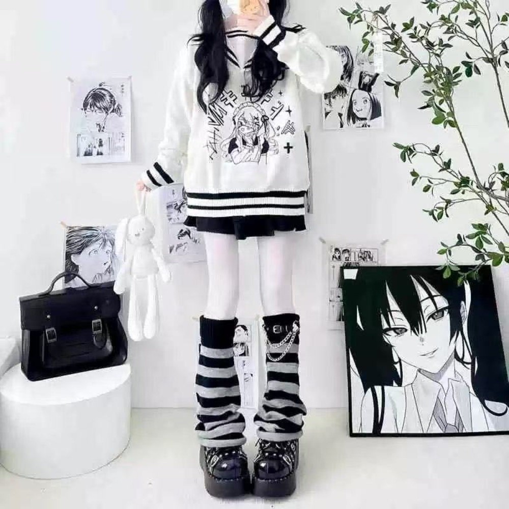 Boot Sock Slouchy - Scaldamuscoli in maglia stile giapponese Harajuku,